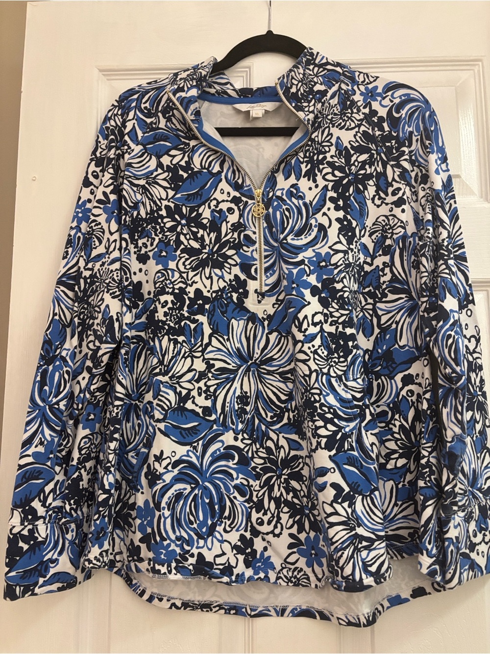 Lilly Pulitzer Avida Zip-Up Terry Hoodie Floral Blue & White XL